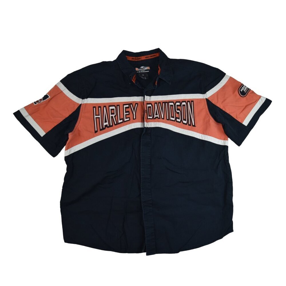 Harley Davidson Racing Shirt Short Sleeve Embroidered XL Cotton Twill